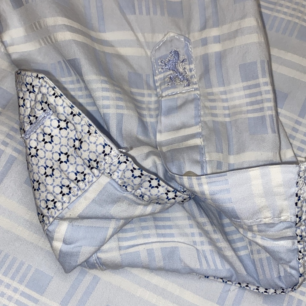 Bugatchi Blue & White Plaid Button Front Dress Shirt Men's L Large - Picture 6 of 10